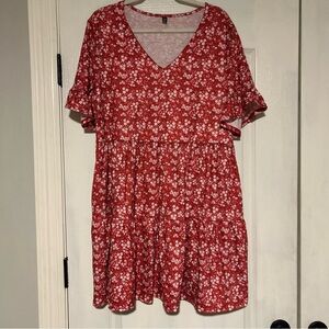 Floral V-Neck Mini Dress in Red